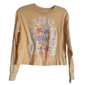 Weekend Soul ‎ Graphic Long Sleeve Cropped T Shirt Women XS Good Vibes Peace